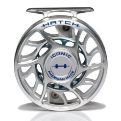 Hatch Iconic 4 Plus Fly Reel -Aero Fly Tackle Iconic4PlusReelClearBlueLargeArborFront