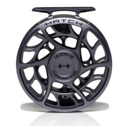 Hatch Iconic 5 Plus Fly Reel -Aero Fly Tackle Iconic5PlusReelGreyBlackLargeArborFront