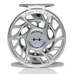 Hatch Iconic 7 Plus Fly Reel -Aero Fly Tackle Iconic7PlusReelClearBlueLargeArborFront