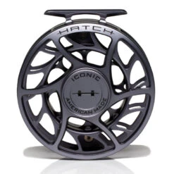 Hatch Iconic 7 Plus Fly Reel -Aero Fly Tackle Iconic7PlusReelGreyBlackLargeArborFront