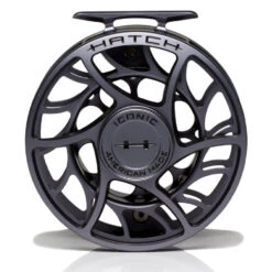 Hatch Iconic 9 Plus Fly Reel -Aero Fly Tackle Iconic9PlusReelGreyBlackLargeArborFront