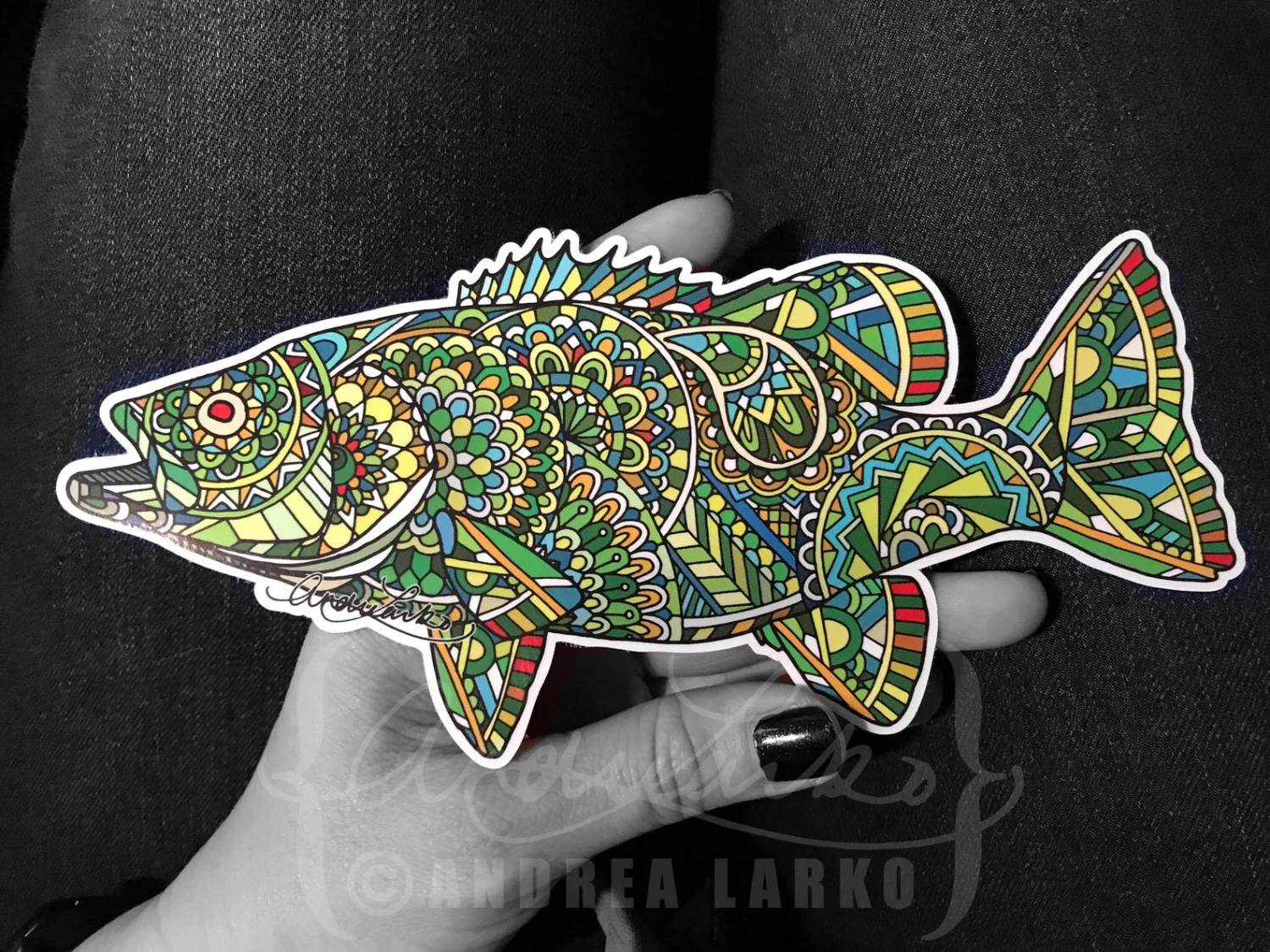 Andrea Larko Smallmouth Bass Zentangle Sticker 3 Andrea Larko Smallmouth Bass Zentangle Sticker