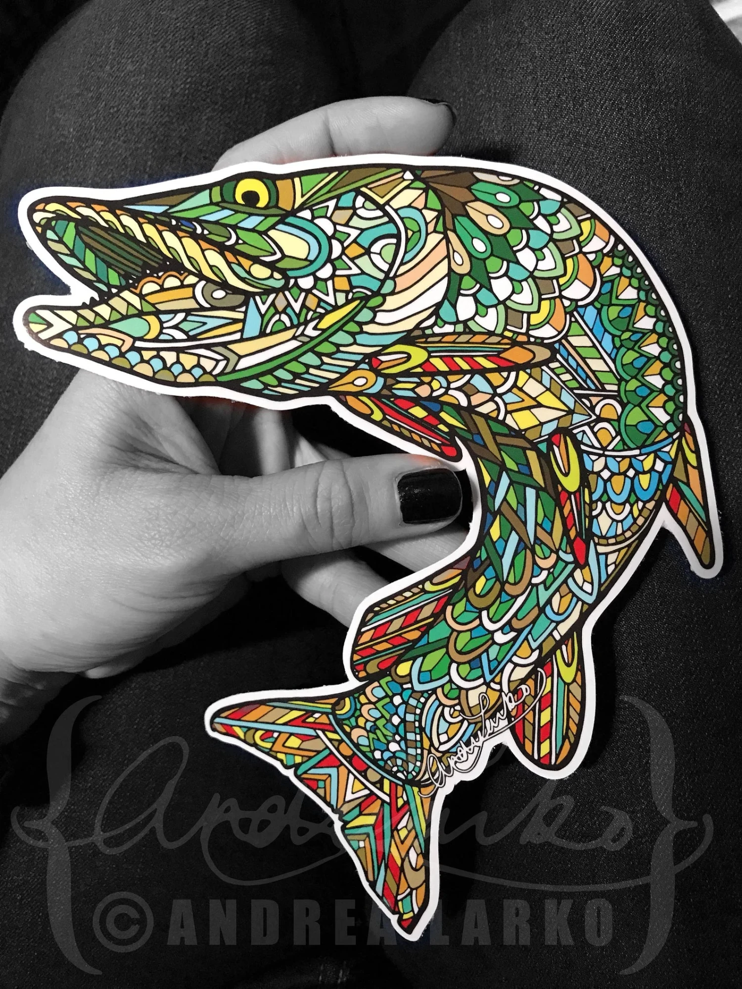 Andrea Larko Muskellunge "Muskie" Zentangle Sticker 3 Andrea Larko Muskellunge "Muskie" Zentangle Sticker