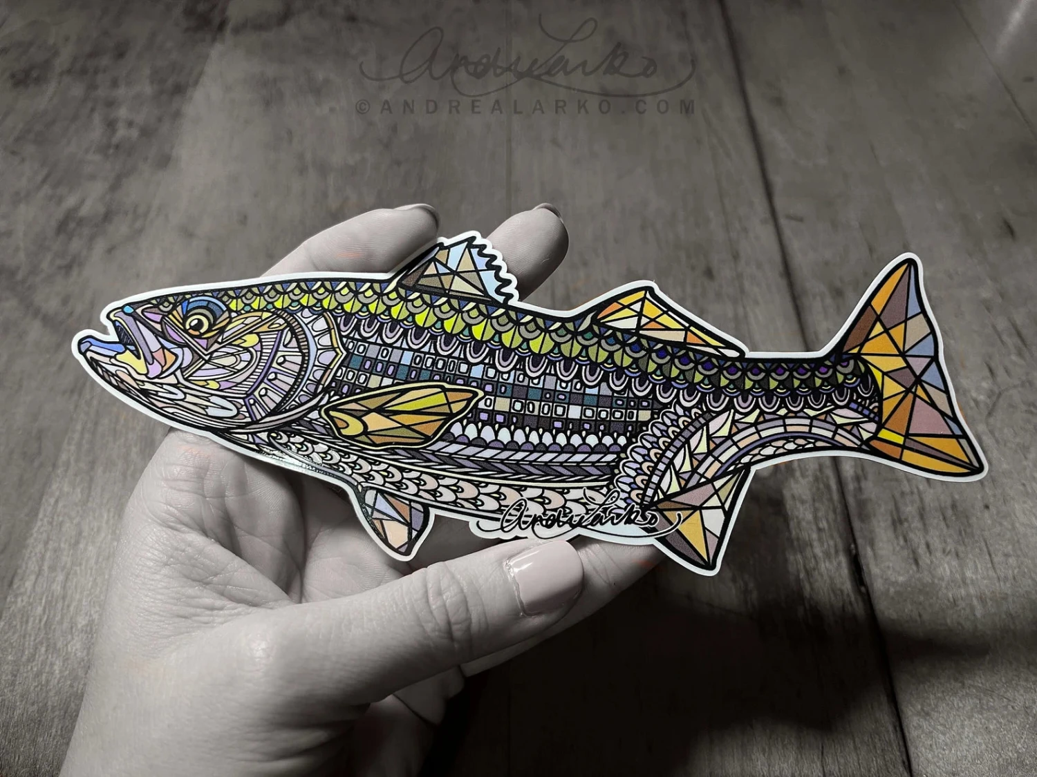 Andrea Larko Striped Bass Zentangle Sticker 3 Andrea Larko Striped Bass Zentangle Sticker