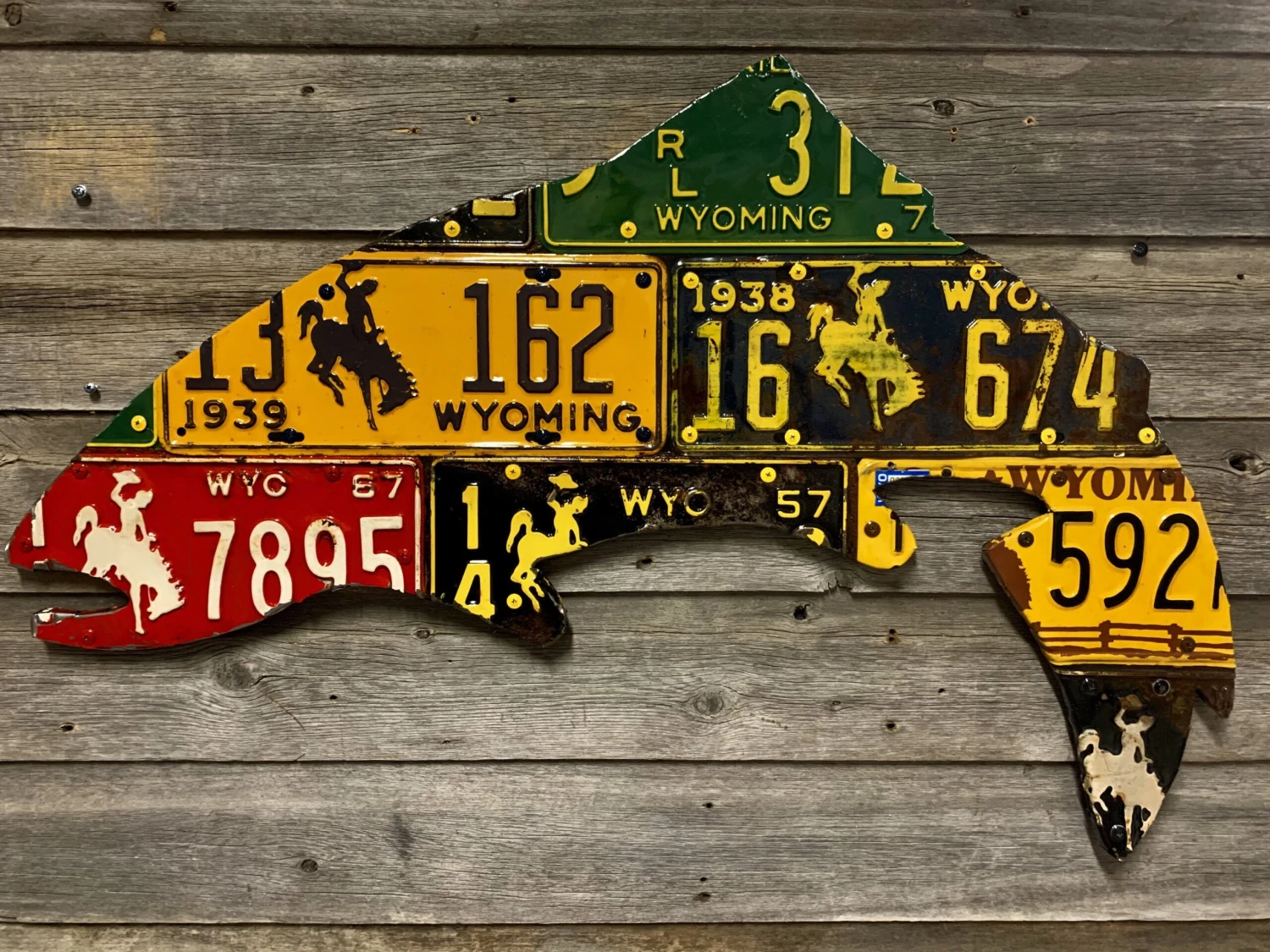 Cody Richardson Art - Wyoming Antique Trout License Plate Art 3 Cody Richardson Art - Wyoming Antique Trout License Plate Art